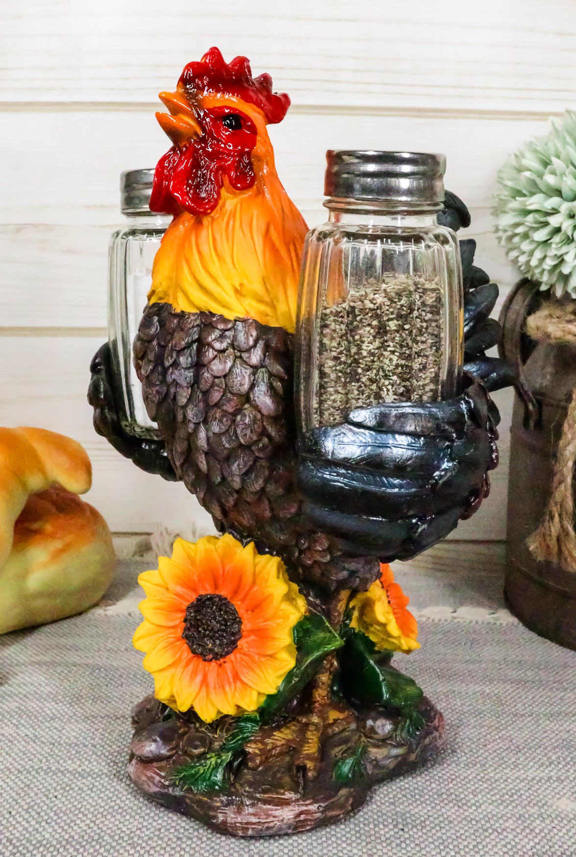 Farm Barnyard Rooster Salt Pepper Shakers Holder Figurine Spice To Crow About