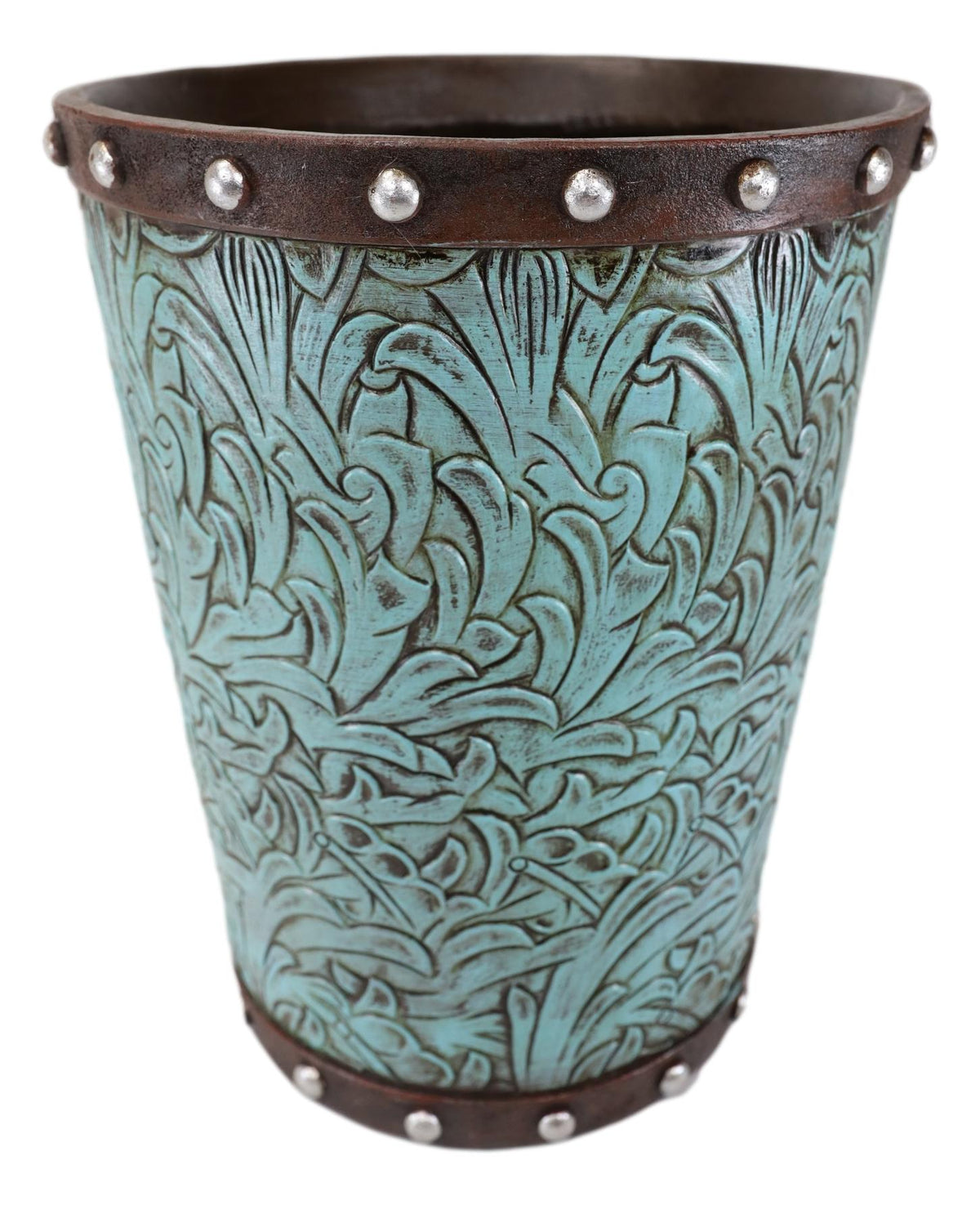 Faux Leather Western Turquoise Floral Bathroom Set of 5 Vanity Accessory Accent