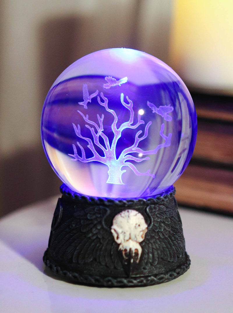 Pentagram Raven Skull Figurine With LED Withering Tree Glass Gazing Sphere Ball