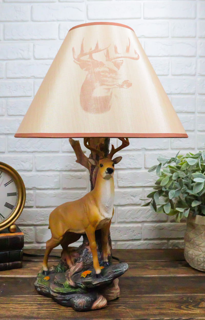 Ebros 12 Point Whitetail Deer Buck Desktop Table Lamp With Shade Wild Life