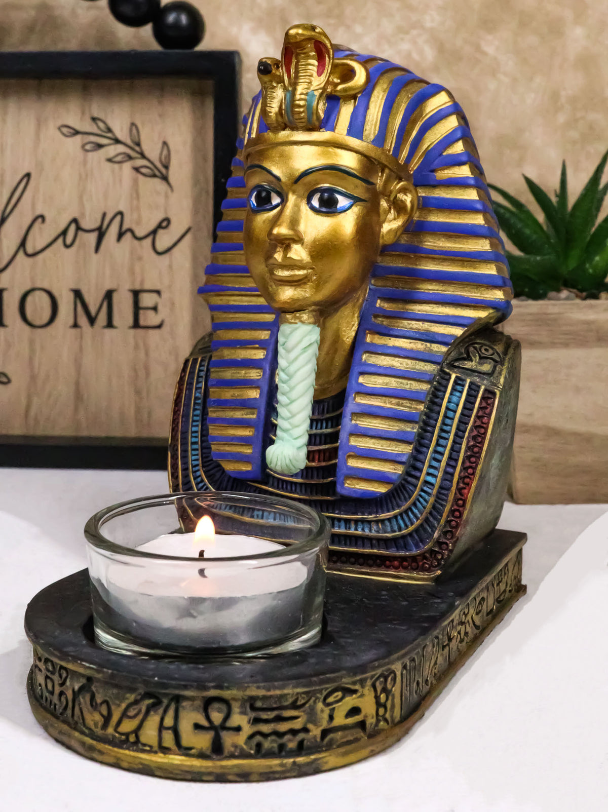 Ancient Egyptian King Ruler Pharaoh Tutankhamun Votive Candle Holder Statue - Ebros Gift