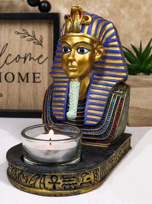 Ancient Egyptian King Ruler Pharaoh Tutankhamun Votive Candle Holder Statue - Ebros Gift