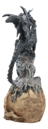 Azureon Black Dragon Perching On Quartz Tower Alien Skull Statue Home Decor - Ebros Gift