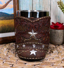 Rustic Western Cowboy Boot W/ Lone Star And Spur Faux Tooled Leather Coffee Mug