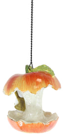 Ebros Red Apple Fruit With Perching Finch Bird Feeder With Hanging Chains Figurine