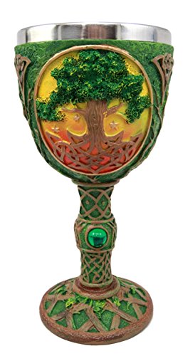 Ebros Large Celtic Sacred Tree of Life Yggdrasil Wine Goblet Chalice Cup 8oz