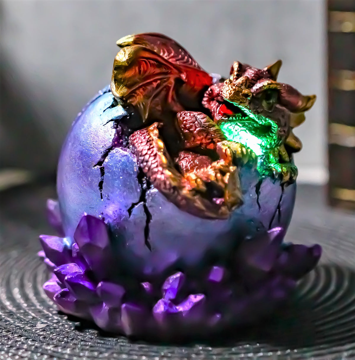 Ebros Red Dragon Wyrmling Nestling In Purple Egg With LED Night Light Figurine