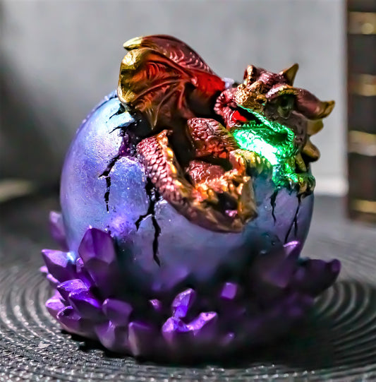 Ebros Red Dragon Wyrmling Nestling In Purple Egg With LED Night Light Figurine