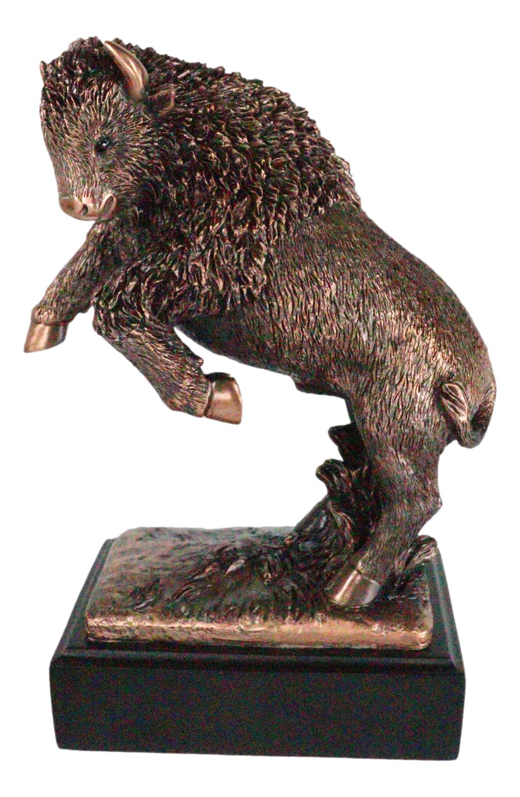 Rustic Southwestern Prancing American Bison Buffalo Bull Figurine With Base