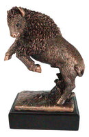 Rustic Southwestern Prancing American Bison Buffalo Bull Figurine With Base