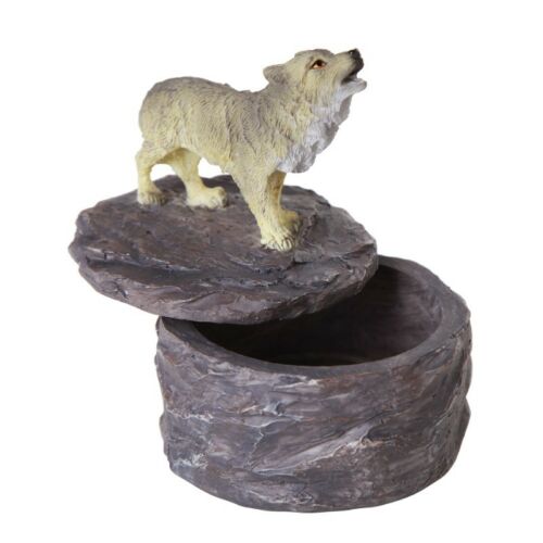 Ebros Lone Majestic Wolf Mini Resin Trinket Box 3.15 Inches Tall (Gray Wolf)