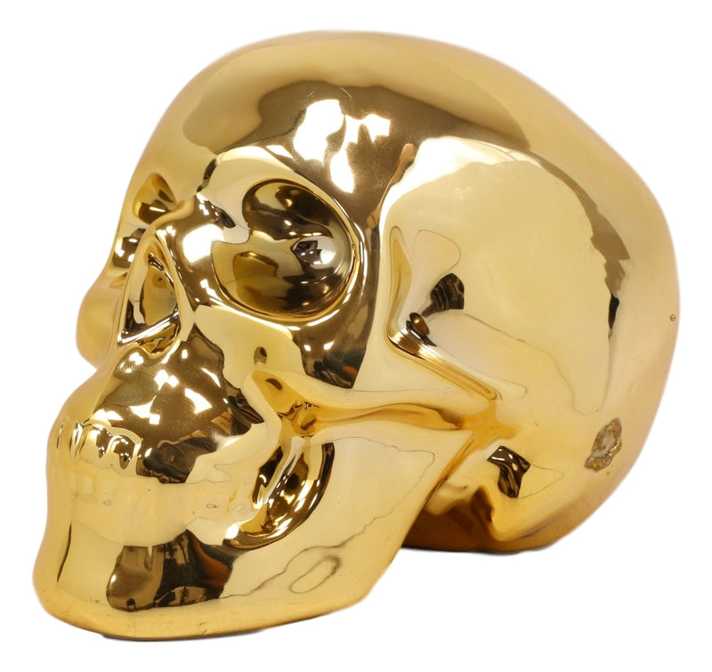 Electroplated Shiny Gold Cranium Skull Head Money Bank Resin Figurine 7.5"L