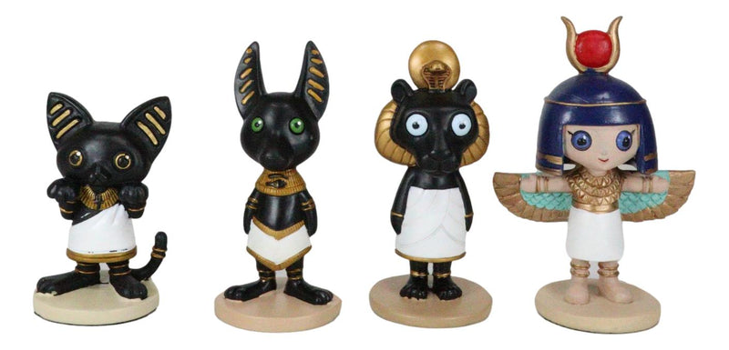 Ebros Gift Dollhouse Miniature Set of 4 Weegyptians Isis Bastet Anubis Sekhmet Egyptian Deities Figurine Collectible Set of 4