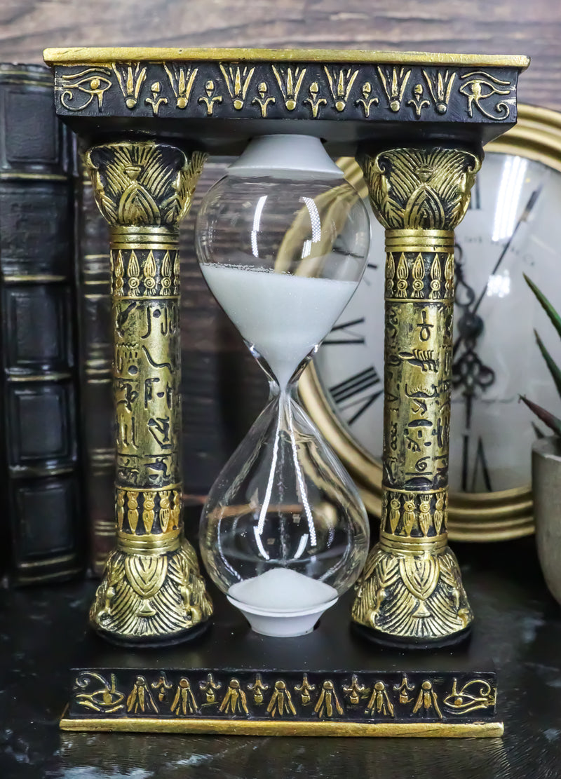 Egyptian Gods Eye Of Horus And Ankh Hieroglyphic Column Sand Timer Statue Decor