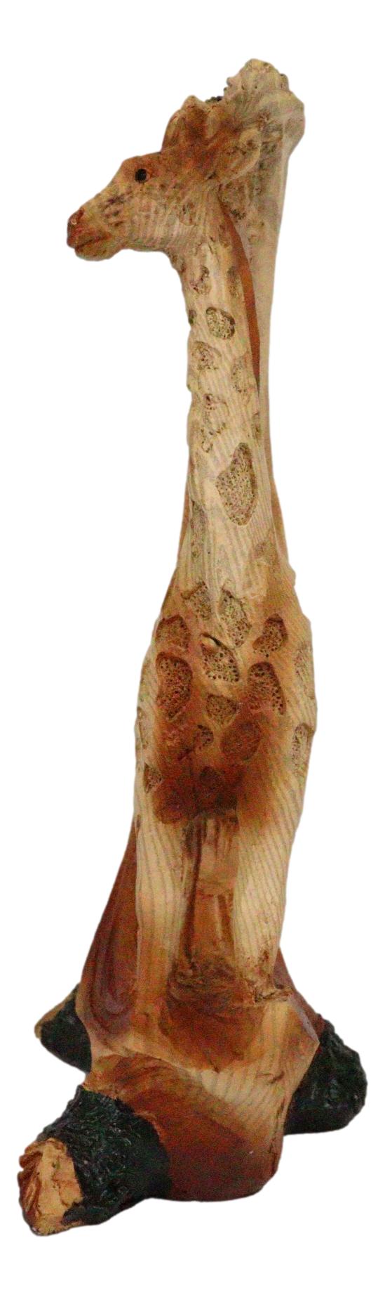 Safari Savannah Giraffe Standing Figurine In Faux Wood Cutout Carving Finish