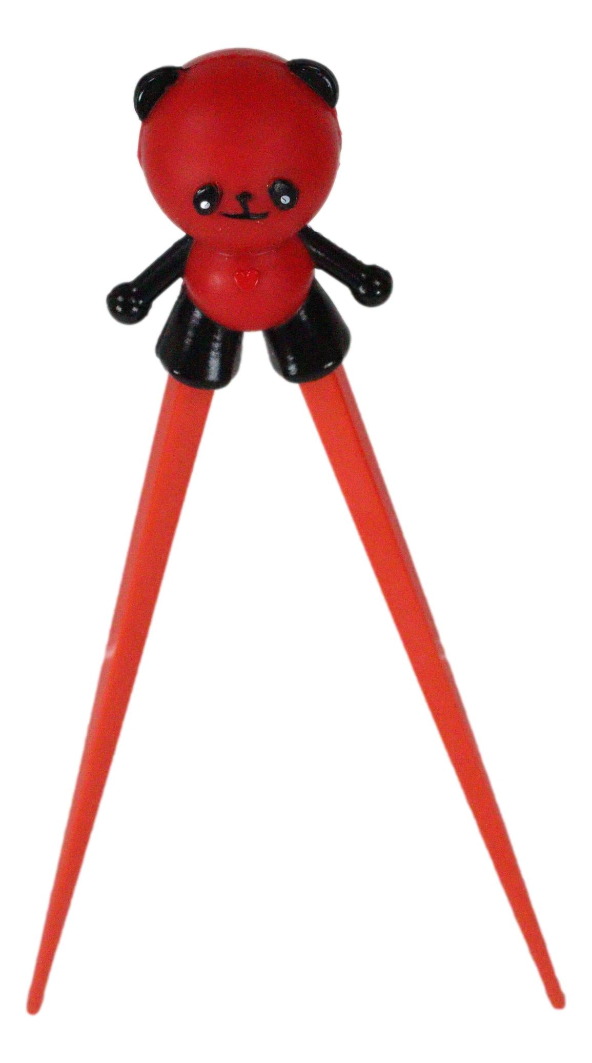 Valentine Red Giant Panda Reusable Training Chopsticks Set With Silicone Helper - Ebros Gift