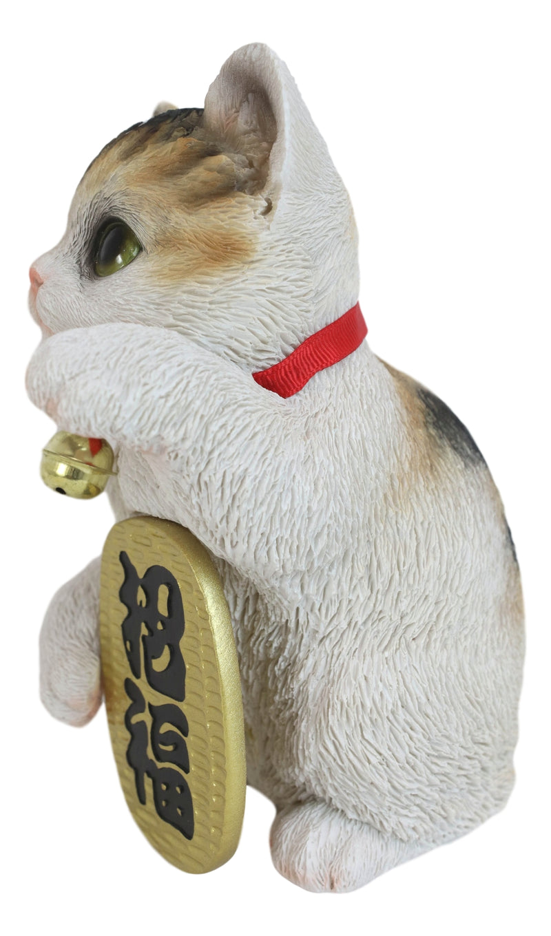 Japanese Luck And Fortune Charm Beckoning White Calico Cat Maneki Neko Figurine