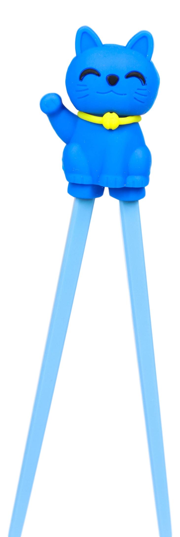 Ebros Blue Maneki Neko Cat Reusable Training Chopsticks Set With Silicone Helper - Ebros Gift