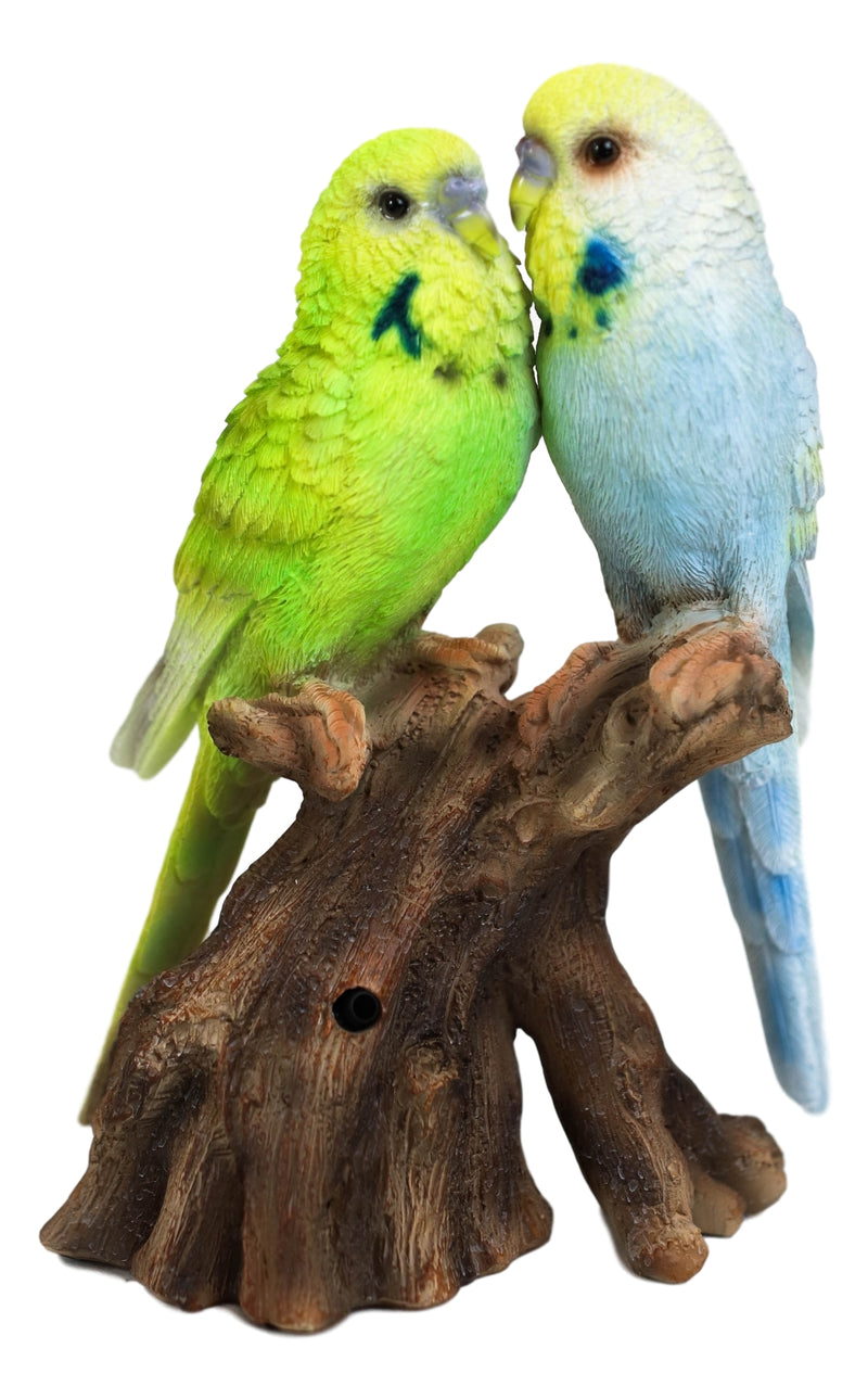 Ebros Green Blue Parakeets Perching on Branch Motion Activated Bird Sound 7"H