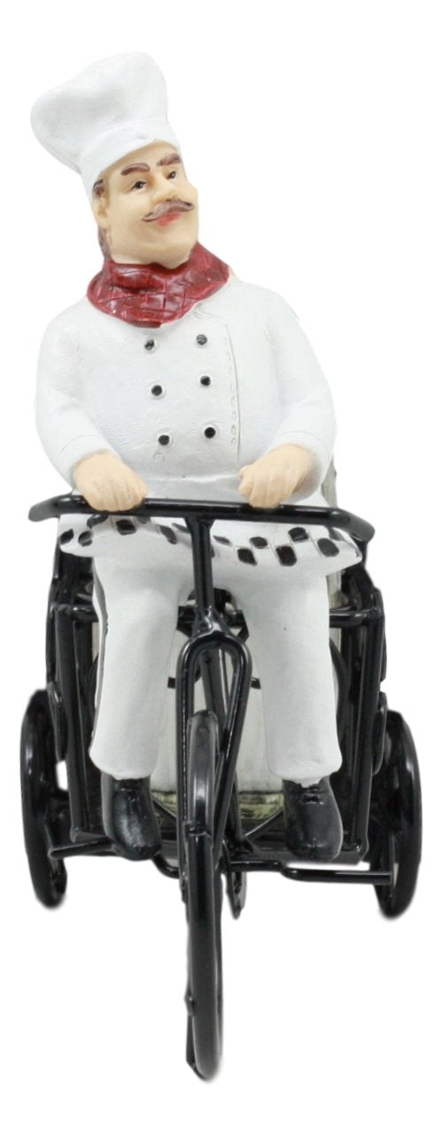 Ebros French Bistro Chef Riding On Bicycle Spice Cart Salt And Pepper Shakers Holder Figurine 6"Tall Iron Chef Spice Delivery - Ebros Gift