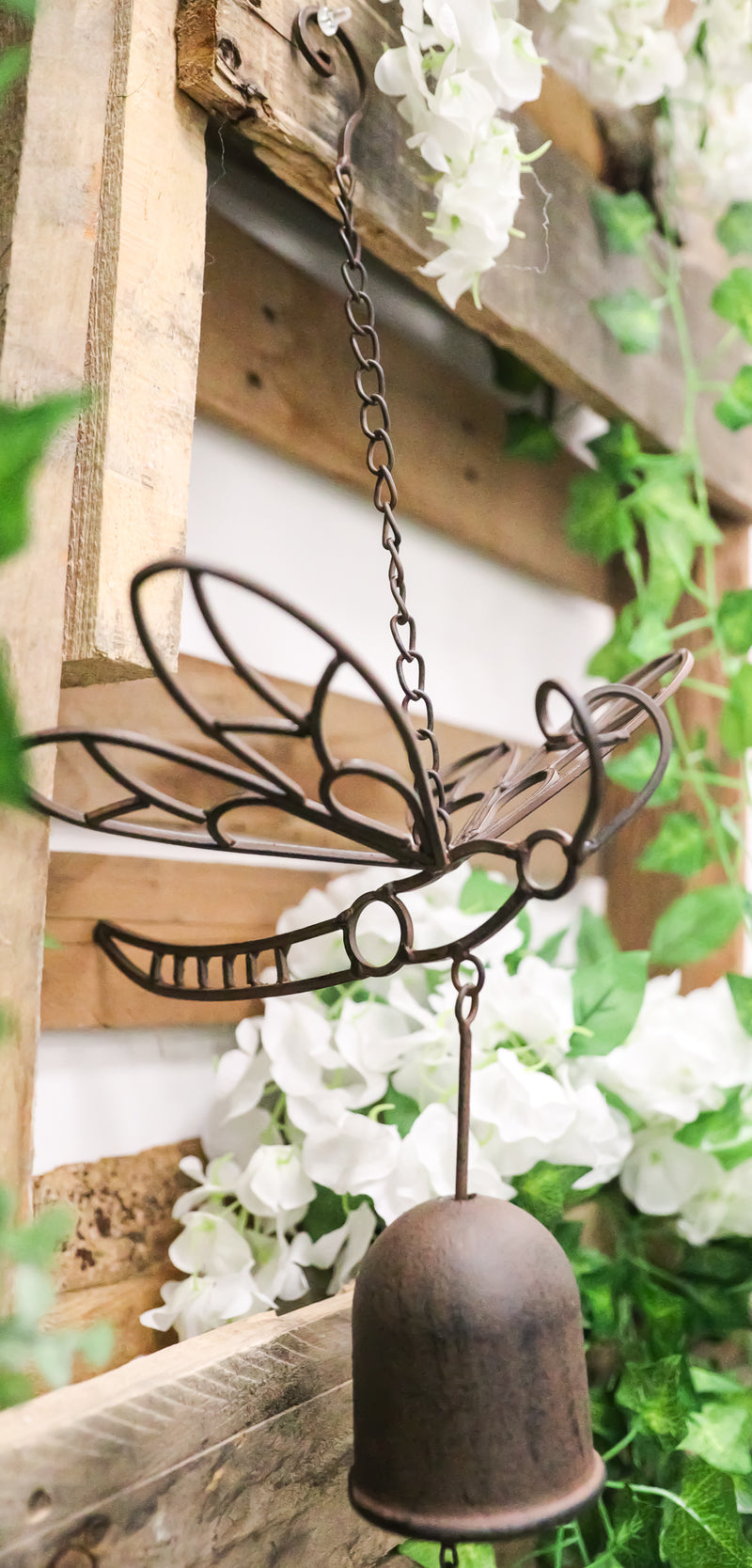 Cast Iron Beautiful Cottage Garden Dragonfly Bell Wind Chime Hanging Mobile