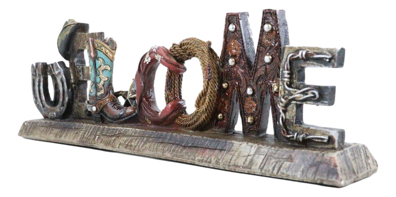 Rustic Western Cowboy Boot Hat Ropes Horseshoes Welcome Sign Desktop Plaque