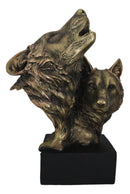 9"H Wildlife Forest Howling Gray Wolf Family Bust Figurine With Pedestal Base