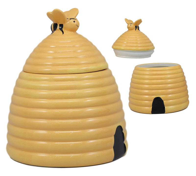 Ebros Rustic Wildlife Busy Honey Bumblebee Bee Hive Beehive Ceramic Cookie Jar 8"Tall