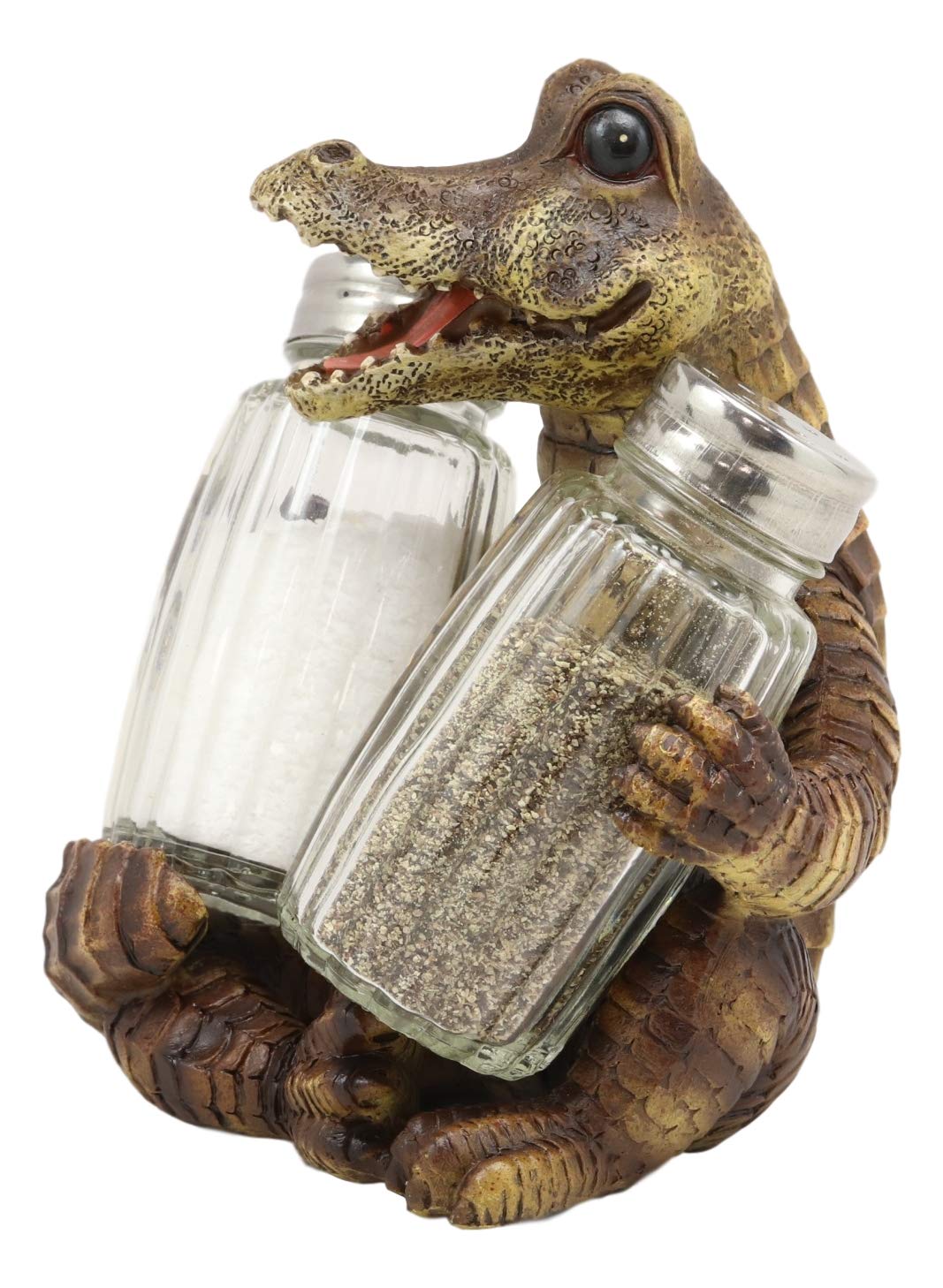 Gator Spice Crocodile Figurine Holder Hugging Glass Salt And Pepper Shakers Set - Ebros Gift
