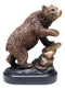 Grizzly Bear Climbing On River Rock Statue 6.25"Tall Bronze Electroplated Resin