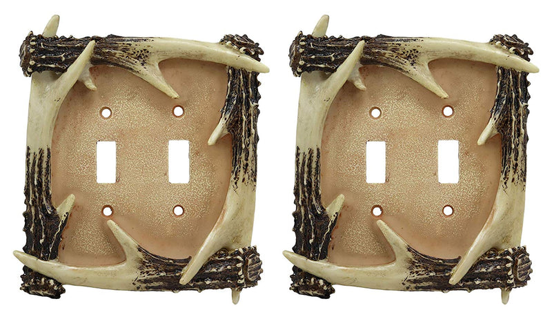 Ebros Set of 2 Rustic Forest Deer Antlers Double Outlets Receptacle Plate Covers