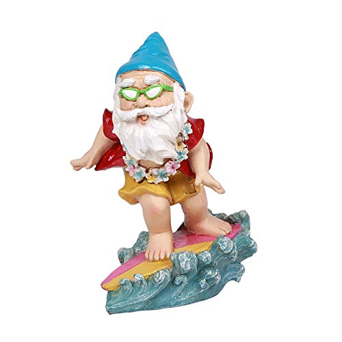 Ebros Free Spirited Hippie Hawaii Themed Vacation Fairy Garden Ocean Surfer Gnome Figurine DIY Mr Gnomes Collection Statue Home Decor