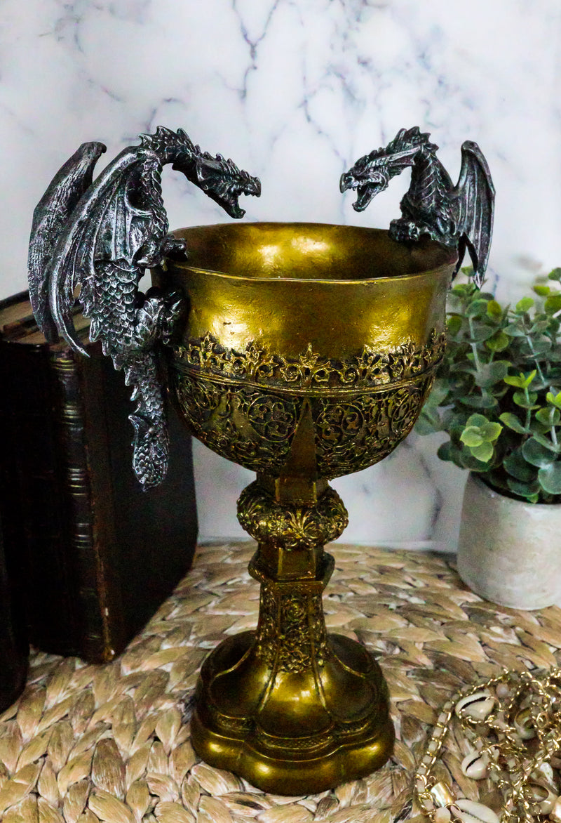 Ebros Gift King Arthur Pendragon Chalice - Dragon Handles - 10.5"H Medieval Goblet