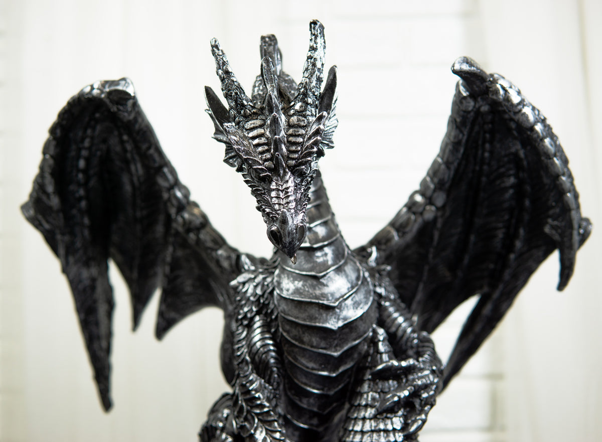 Ebros Dark Beacon Dragon Guardian of Styx Castle Gate Statue W/ Solar LED Light