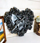 Gunmetal Roses and Rifle Guns Heart Shape Gothic Wall Decor Art Plaque Figurine