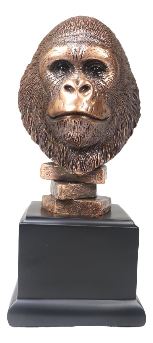 Rainforest Silverback Gorilla Head Bust Statue in Bronze Electroplated Finish - Ebros Gift