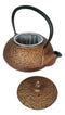 Ebros Japanese Pine Copper Finish Matchstick Pattern Heavy Cast Iron Tea Pot and Cups Set Serves 2