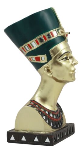 Ebros Golden Ancient Egyptian Queen Nefertiti Bust Statue 9.75" Tall Wife of Pharaoh Akhenaten - Ebros Gift