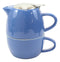 Glossy Blue Contemporary Ceramic Stackable Teapot Set Single Tea Pot With Mug