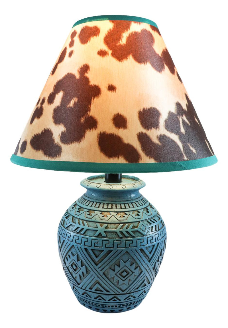 Indian Tribal Southwest Navajo Vector Turquoise Petite Vase Table Lamp W/ Shade