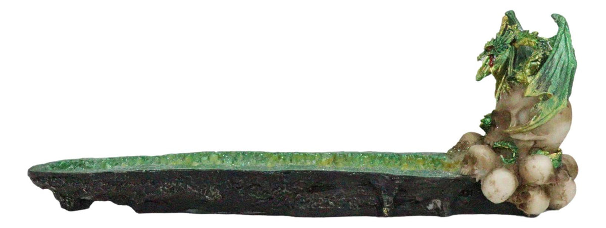 Ebros Green Dragon on Skull Stick Incense Burner 10.75" Length Functional Decor - Ebros Gift