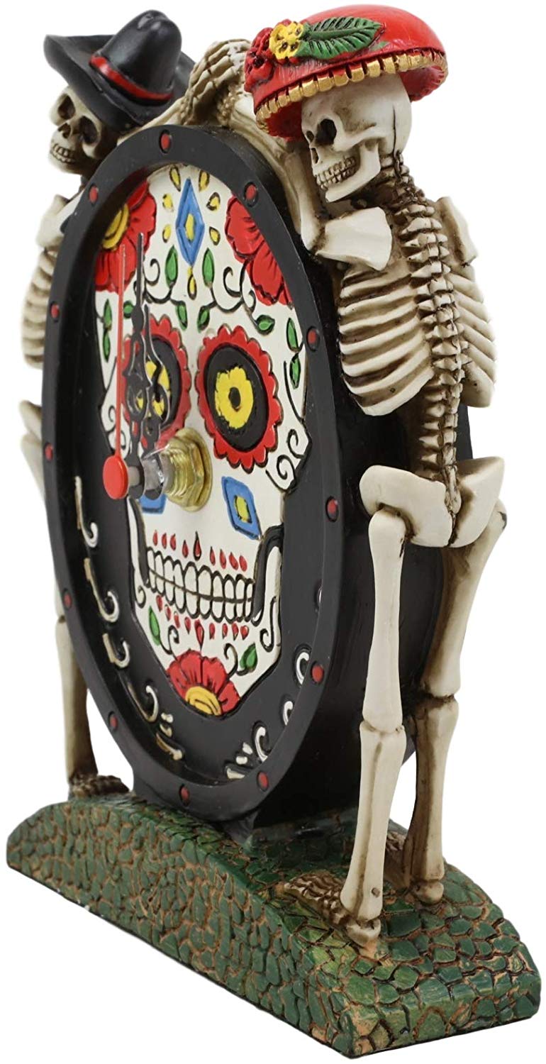 Ebros Sugar Skull Skeleton Latino Couple Desktop Table Clock Statue 6.25" Tall
