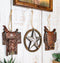 Set of 3 Rustic Western Star Ropes Circle Tooled Leather Horse Saddles Ornaments