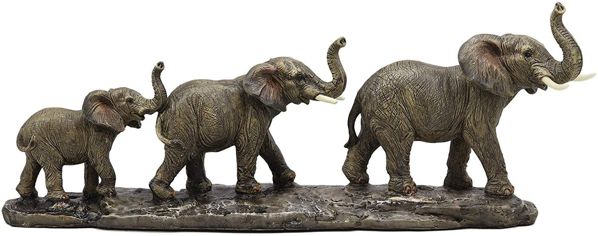 Ebros Safari Savanna Trio Marching Elephants Father and 2 Calves On A Single File Statue 17.5" Long Elephant Family Migration Figurine Sculpture Decor Gifts Feng Shui Vastu Symbol of Luck and Fortune