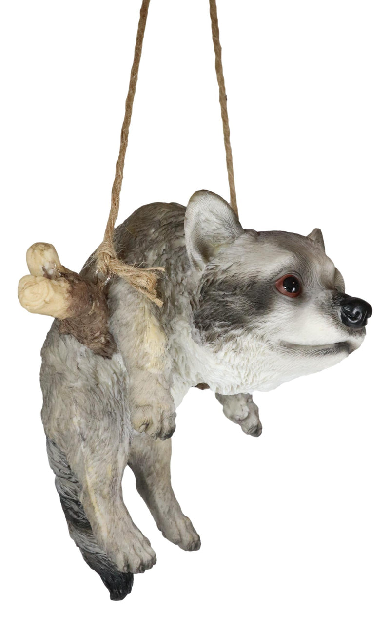 Lifelike Gray Raccoon Baby Clinging On Branch Swing Hanger Wall Decor Figurine