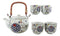 White Storks Cherry Blossom Red Moon Night Sky Ceramic Teapot And 4 Tea Cups Set