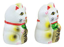 Japanese Right And Left Paws Beckoning Cat Maneki Neko Ceramic Figurine Set of 2