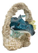 Ebros Nautical Marine Blue Stingray Fish Swimming By Coral Reef Decor Statue