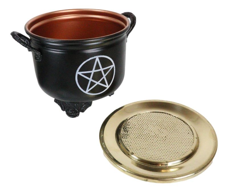 Brass Grated Tray Occult Wicca Pentagram Star In Circle Cauldron Incense Burner