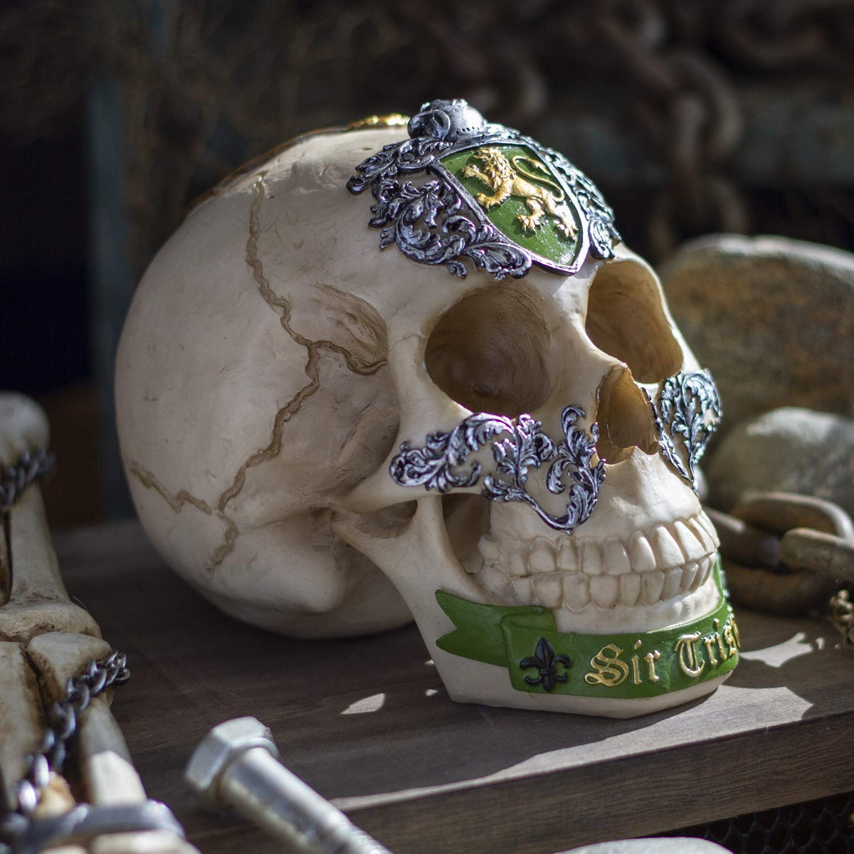 Ebros The Knights of The Round Table Skulls Sir Tristan Resin Skull Figurine